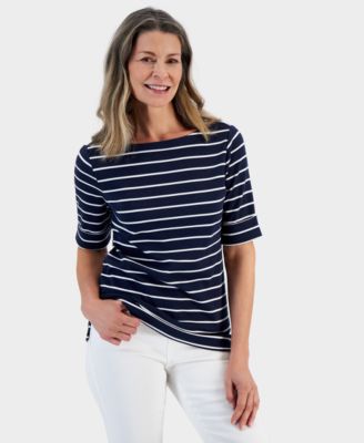 Style & Co - Petite Boat-Neck Elbow-Sleeve Top
