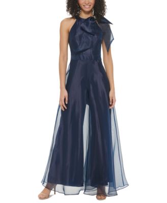 Eliza J Petite Organza Bow Trim Halter Jumpsuit Macy s