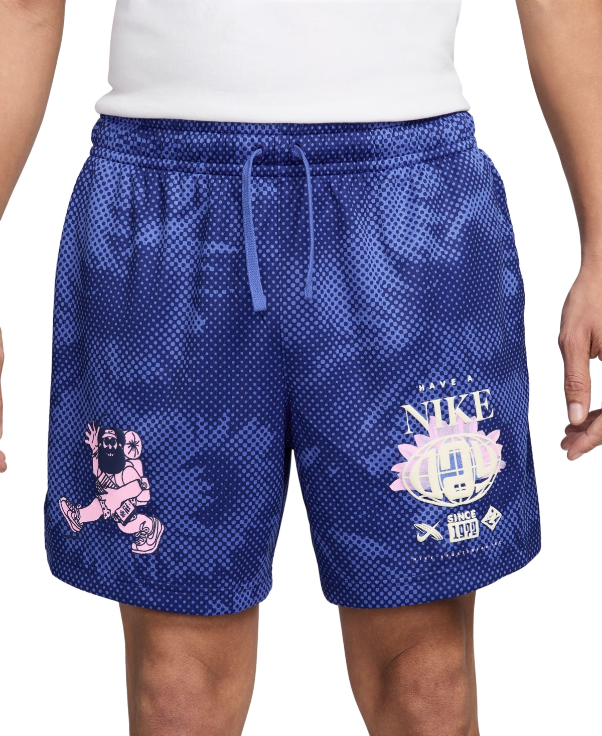 Nike Men's Club Mesh Flow Atheltic-fit Printed Shorts In Deep Royal Blue,comet Blue