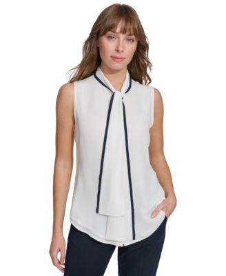 Tommy Hilfiger Women s Contrast Trim Tie Neck Blouse Macy s