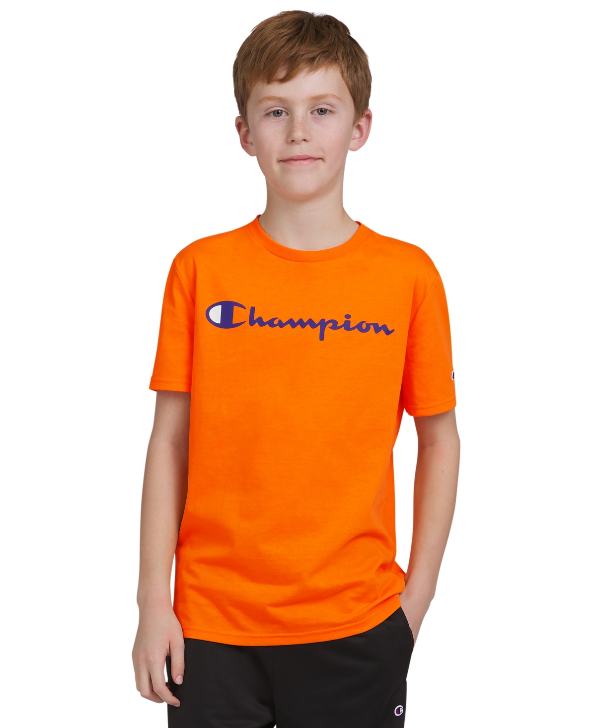 Shop Champion Big Boys Classic Script Logo T-shirt In Orange