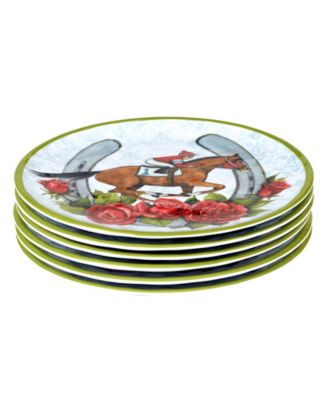 Derby Day At The Races Set of 6 Melamine Salad Plates, Service For 6