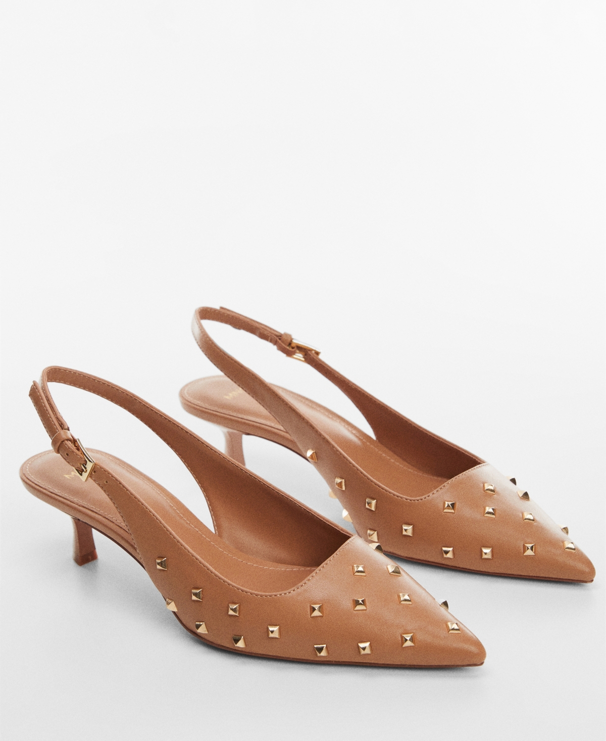 Shop Mango Women's Studded Slingback Shoes In Medium Brown