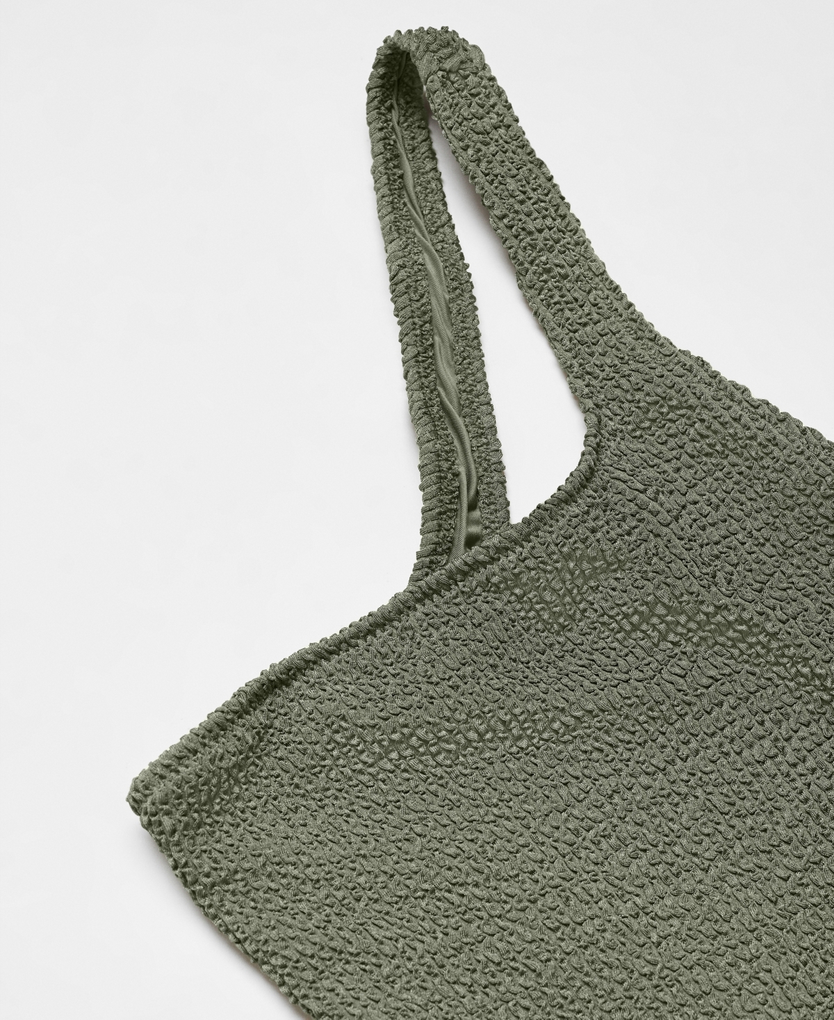 Shop Mango Women's Asymmetrical Textured Swimsuit In Olive Green