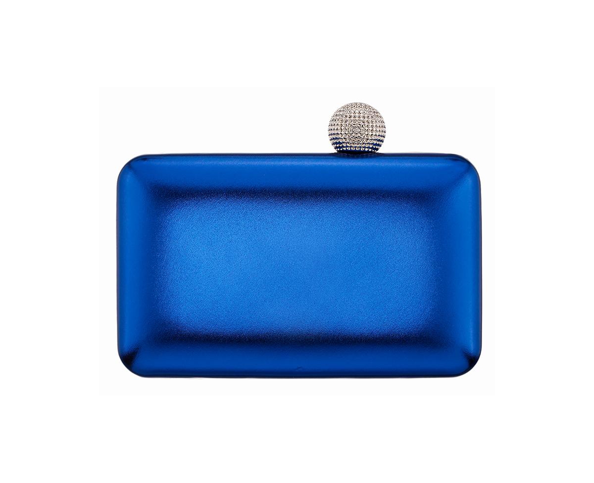 Shop Nina Metallic Minaudiere Handbag With Crystal Clasp In Electric Blue