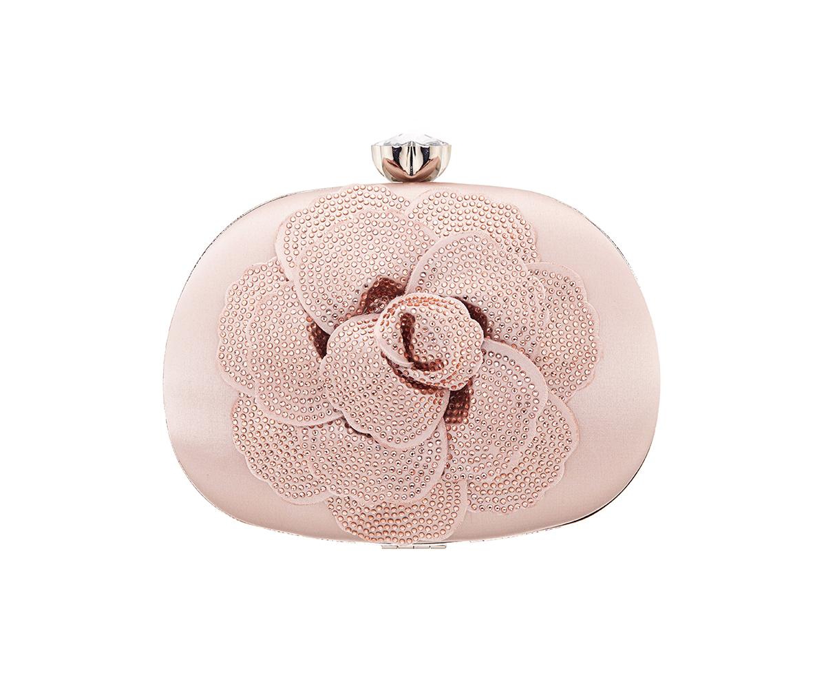 Shop Nina Crystal Embellished Flower Minaudiere Handbag In Pearl Rose