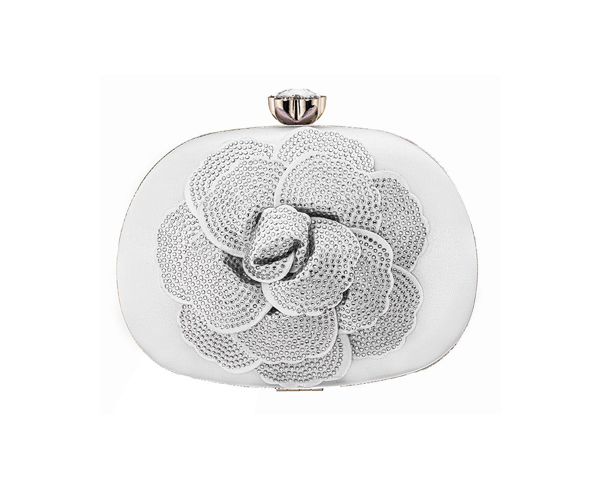Shop Nina Crystal Embellished Flower Minaudiere Handbag In White