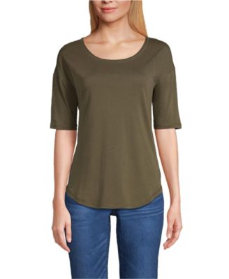 Women's Supima Micro Modal Elbow Sleeve Balletneck Curved Hem Top