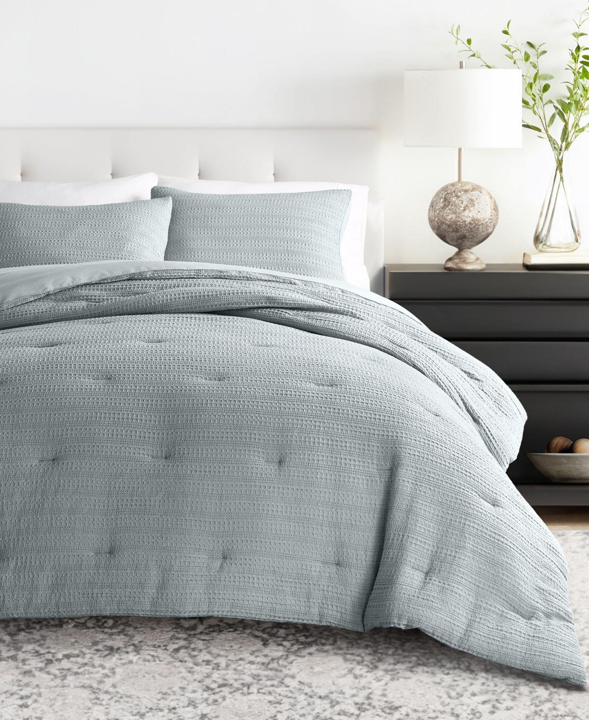 Ienjoy Home Waffle Textured 3-piece Comforter Set, King/california King In Light Blue