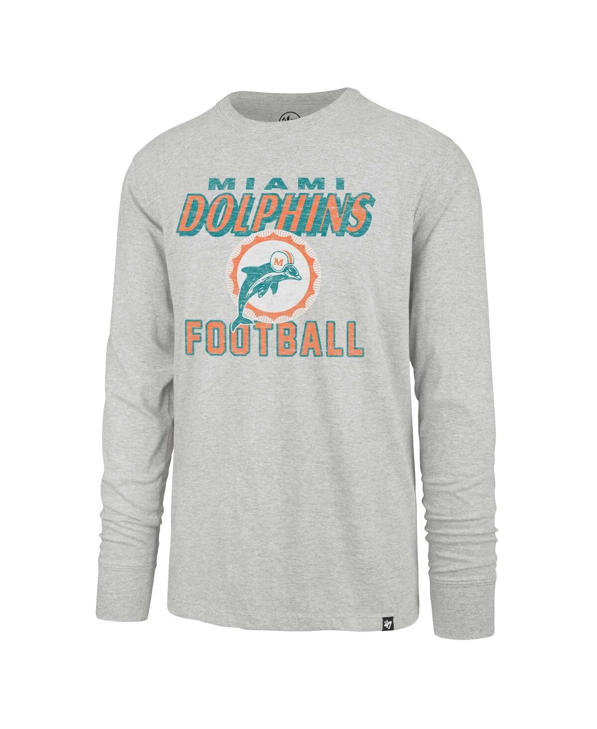 Men's '47 BrandDistressed Miami Dolphins Dozer Franklin Throwback Long Sleeve T-Shirt - Gray