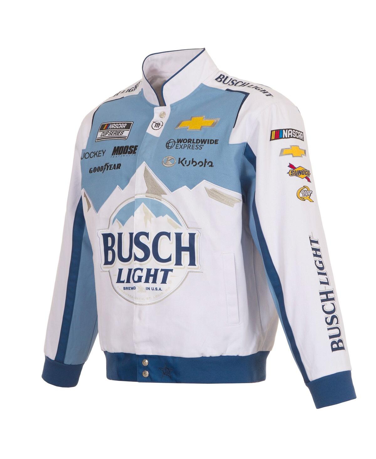 Men's Jh DesignRoss Chastain Busch Light Twill Driver Uniform Full-Snap Jacket - White