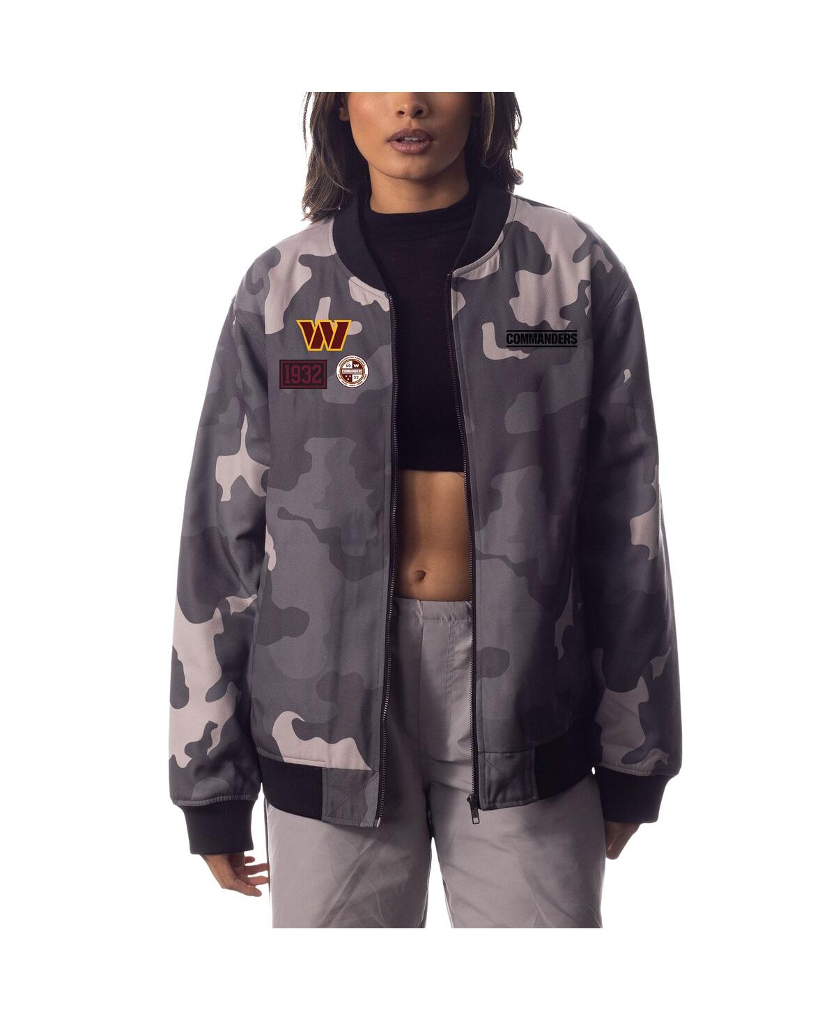 The Wild Collective Men's And Women's  Gray Distressed Washington Commanders Camo Bomber Jacket In Gray