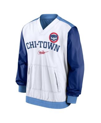 Men's White, Light Blue Chicago Cubs Rewind Warmup V-Neck Pullover Jacket
