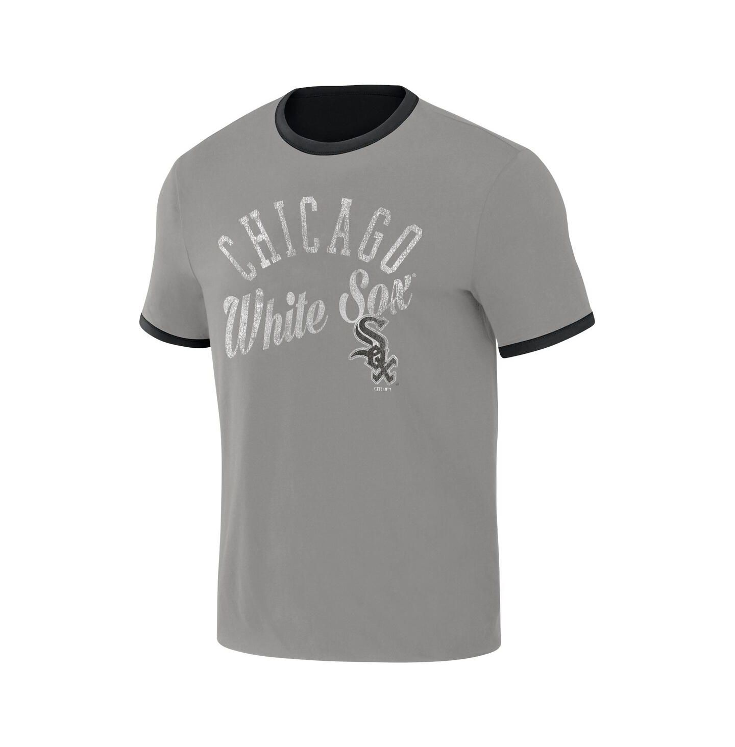 Мужская футболка Fanatics Darius Rucker Collection by Black, Gray Distressed Chicago White Sox Two-Way Ringer Reversible — фото 2