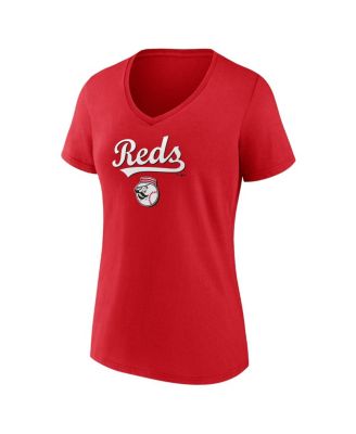 Women's Red Cincinnati Reds Team Lockup V-Neck T-shirt