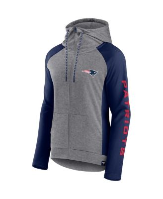 Women's Heather Gray, College Navy New England Patriots Blind Side Lightweight Full-Zip Hoodie