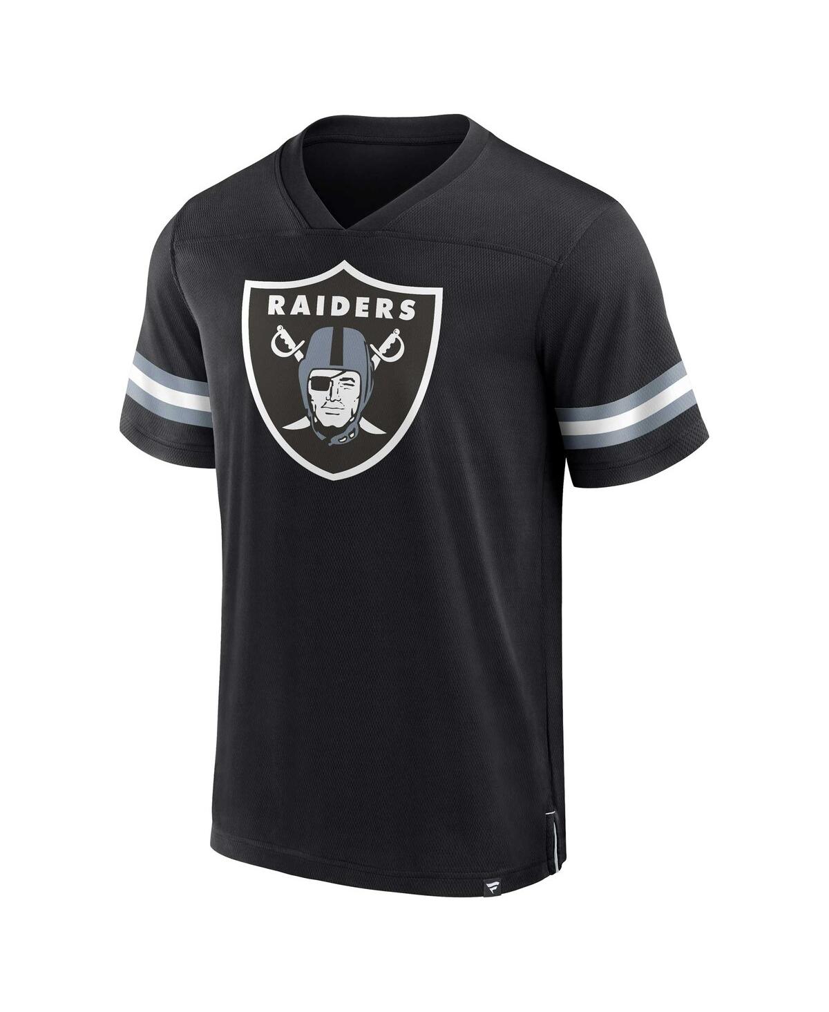 Shop Fanatics Men's  Black Las Vegas Raiders Jersey Tackle V-neck T-shirt