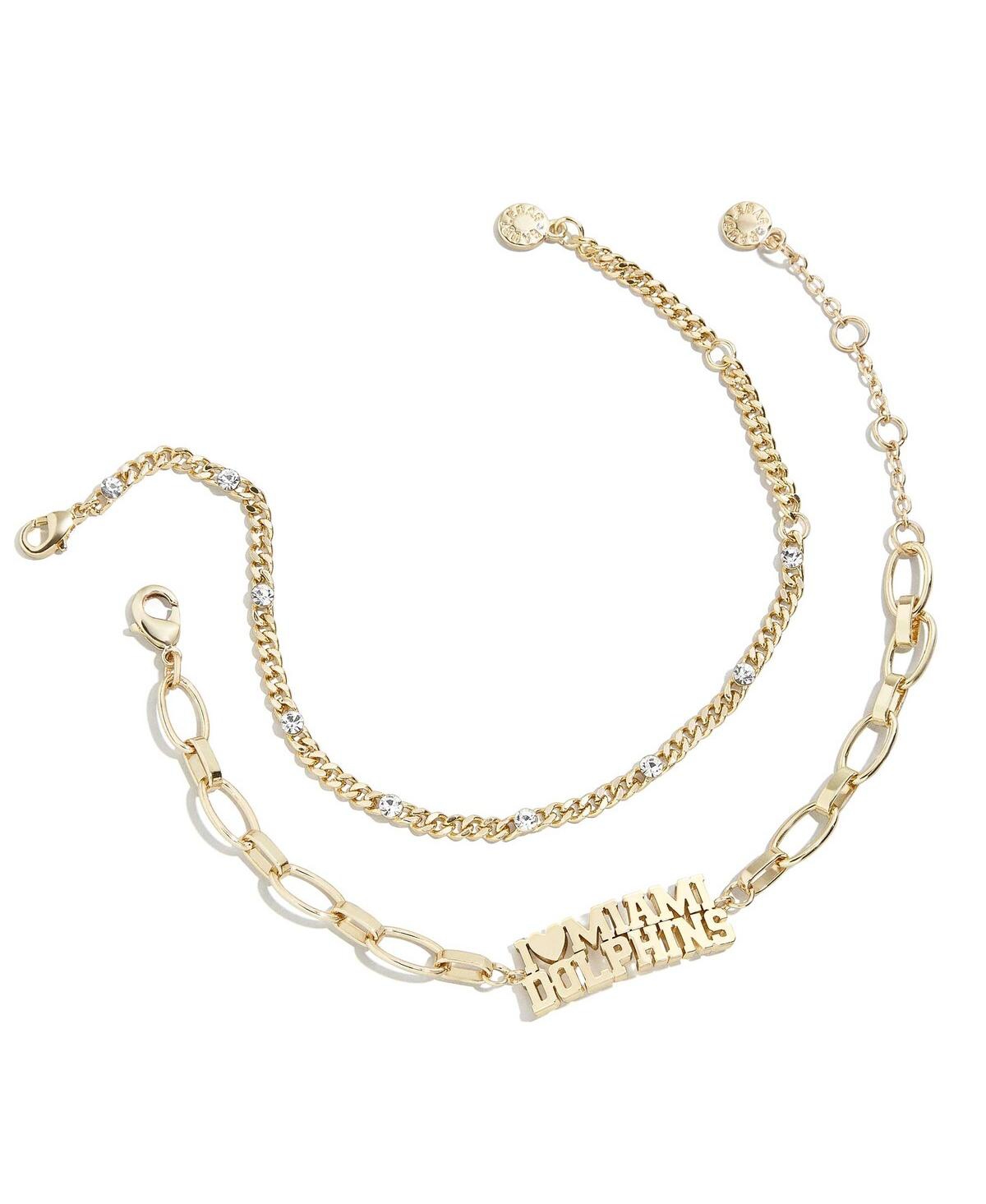 Shop Wear By Erin Andrews Women's  X Baublebar Gold Miami Dolphins Linear Bracelet Set