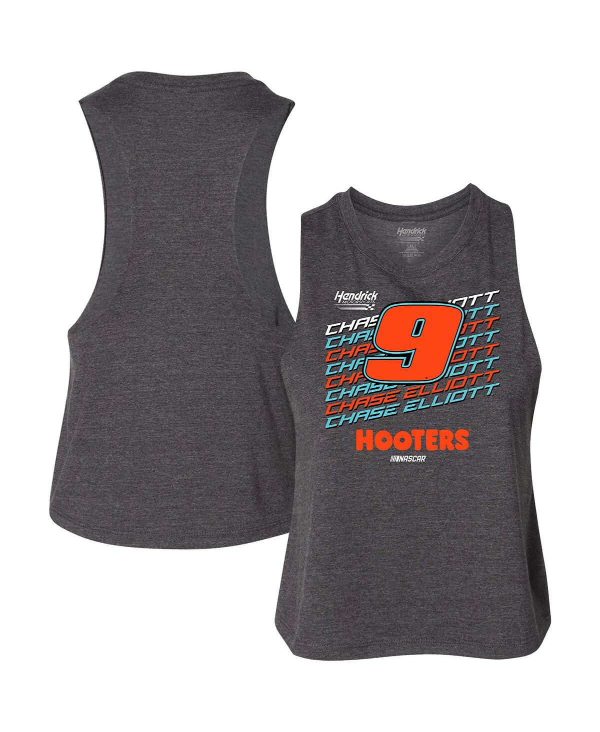 Women's Hendrick Motorsports Team Collection Heather Charcoal Chase Elliott Hooters Racer Back Tank Top - Heather Charcoal