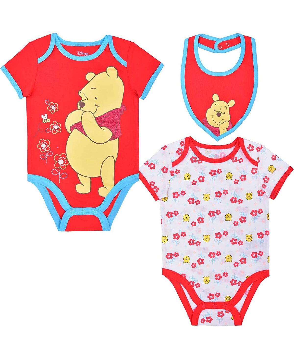 Shop Children's Apparel Network Baby Boys And Girls Red, White Winnie The Pooh 3-piece Bodysuit And Bib Set In Red,white