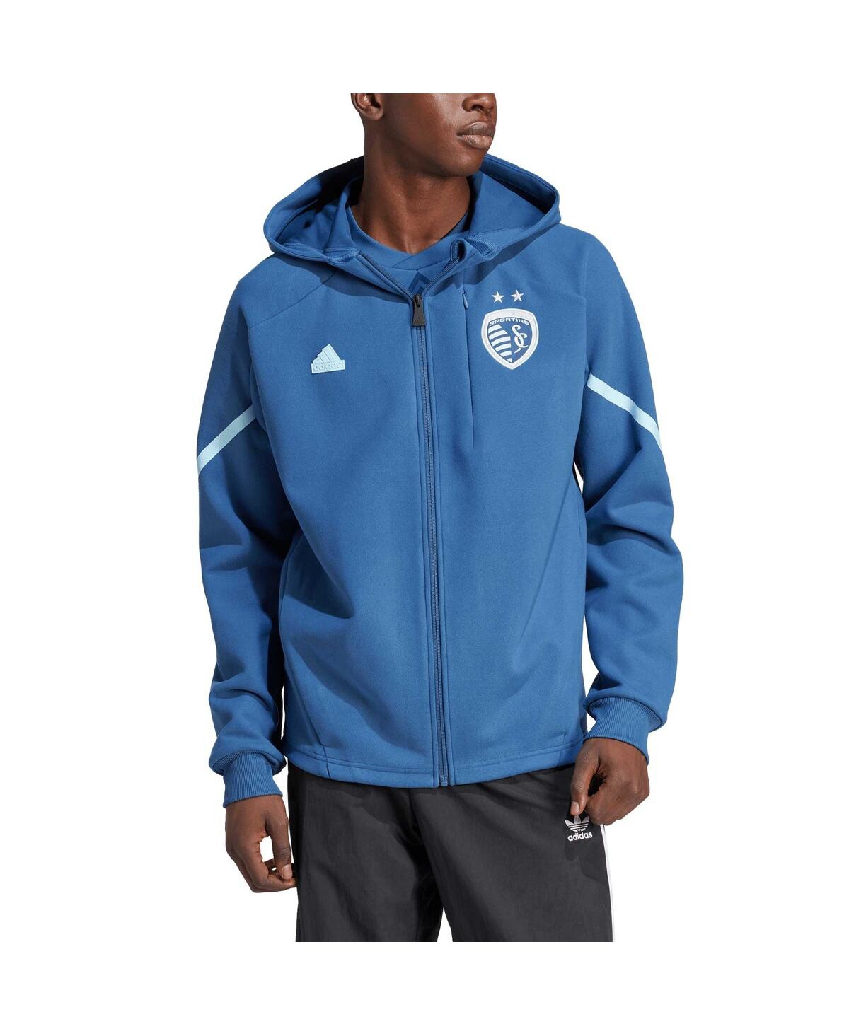 Shop Adidas Originals Men's Adidas Blue Sporting Kansas City 2024 Anthem Travel Full-zip Jacket