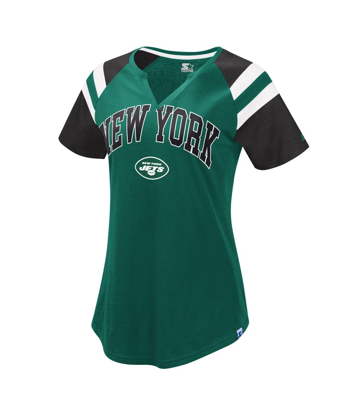 Women's Starter Green, Black New York Jets Game On Notch Neck Raglan T-shirt - Green, Black