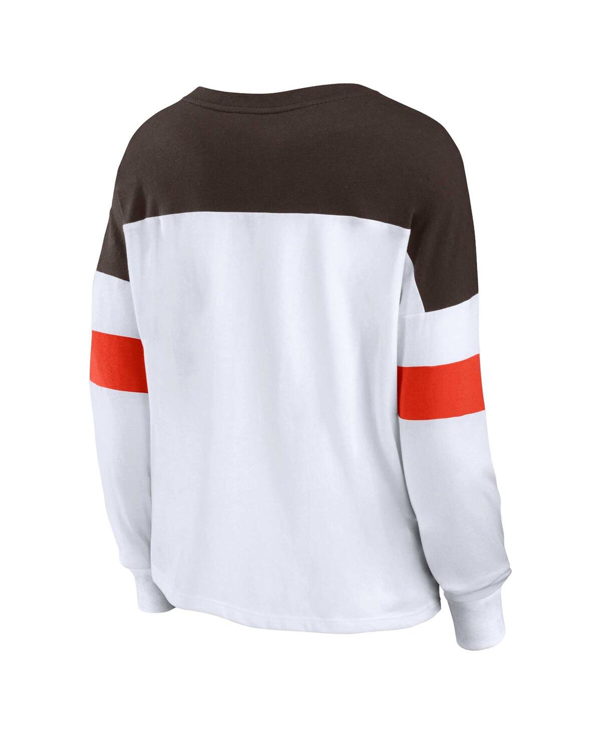 Fanatics Women's  White, Brown Cleveland Browns Plus Size Even Match Lace-up Long Sleeve V-neck Top In White,brown