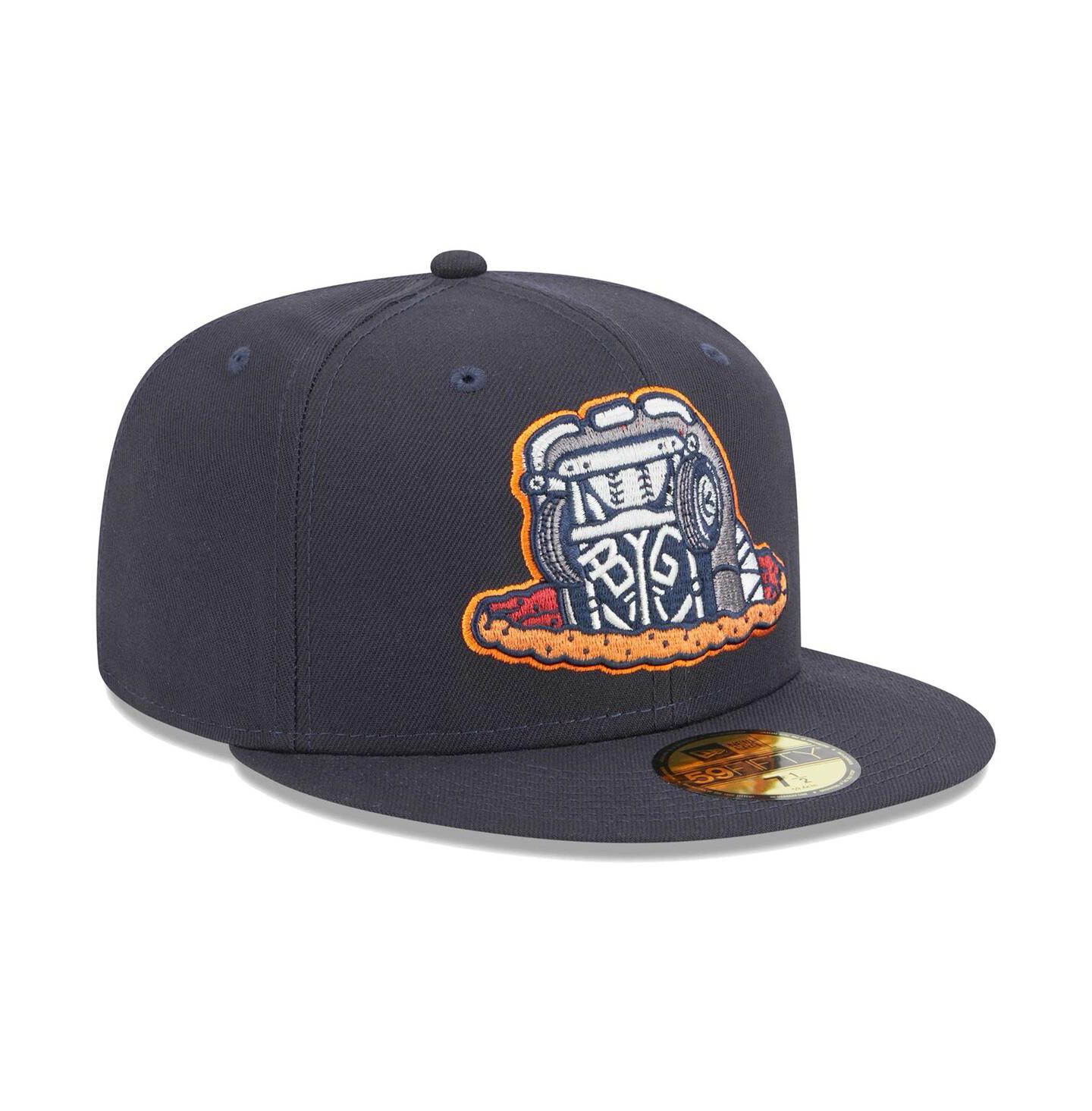 Мужская кепка New Era Navy Bowling Green Hot Rods Theme Nights Bowling Green Sinkholes 59FIFTY Fitted Hat — фото 4
