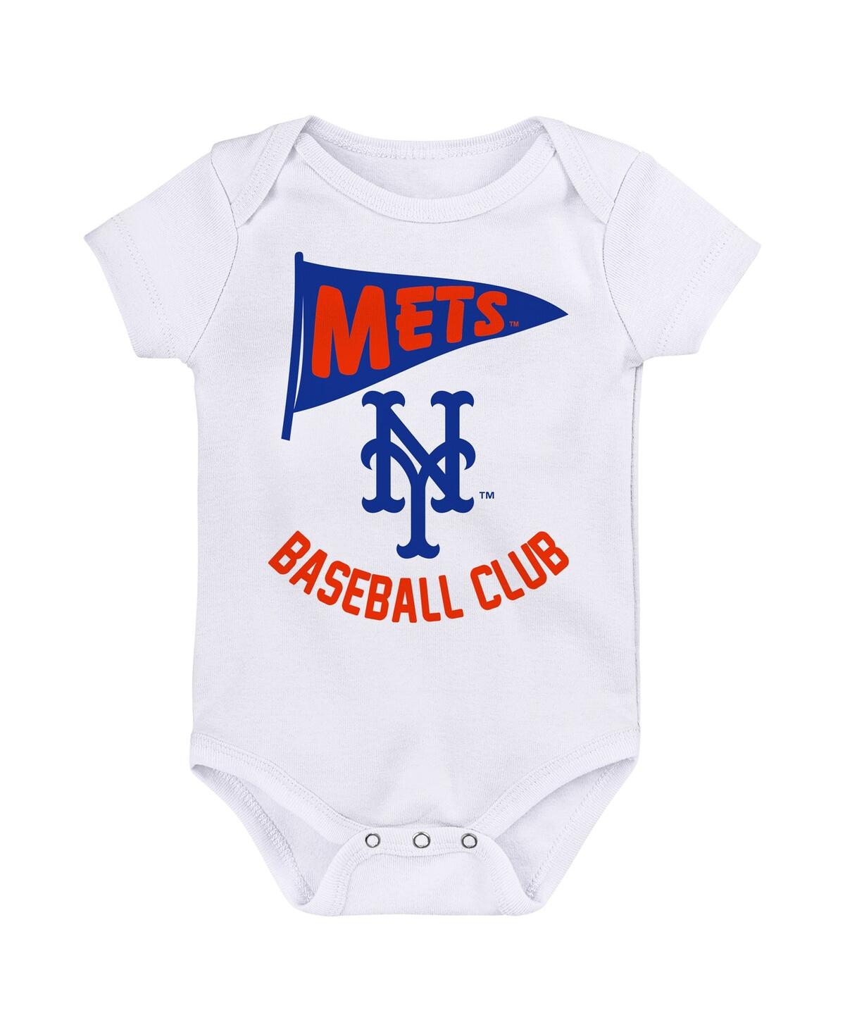 Shop Fanatics Baby Boys And Girls  New York Mets Fan Pennant 3-pack Bodysuit Set In Royal,orange,white