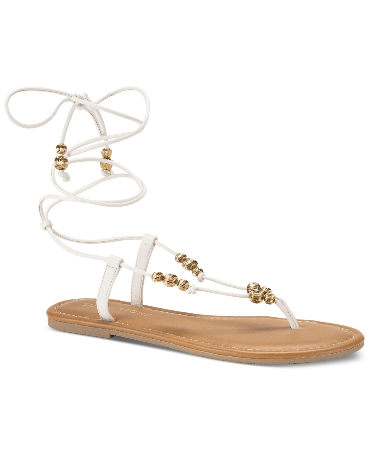 Sun + Stone Women's Ramseyy Beaded Lace Up Flat Sandals, Created For Macy's In White