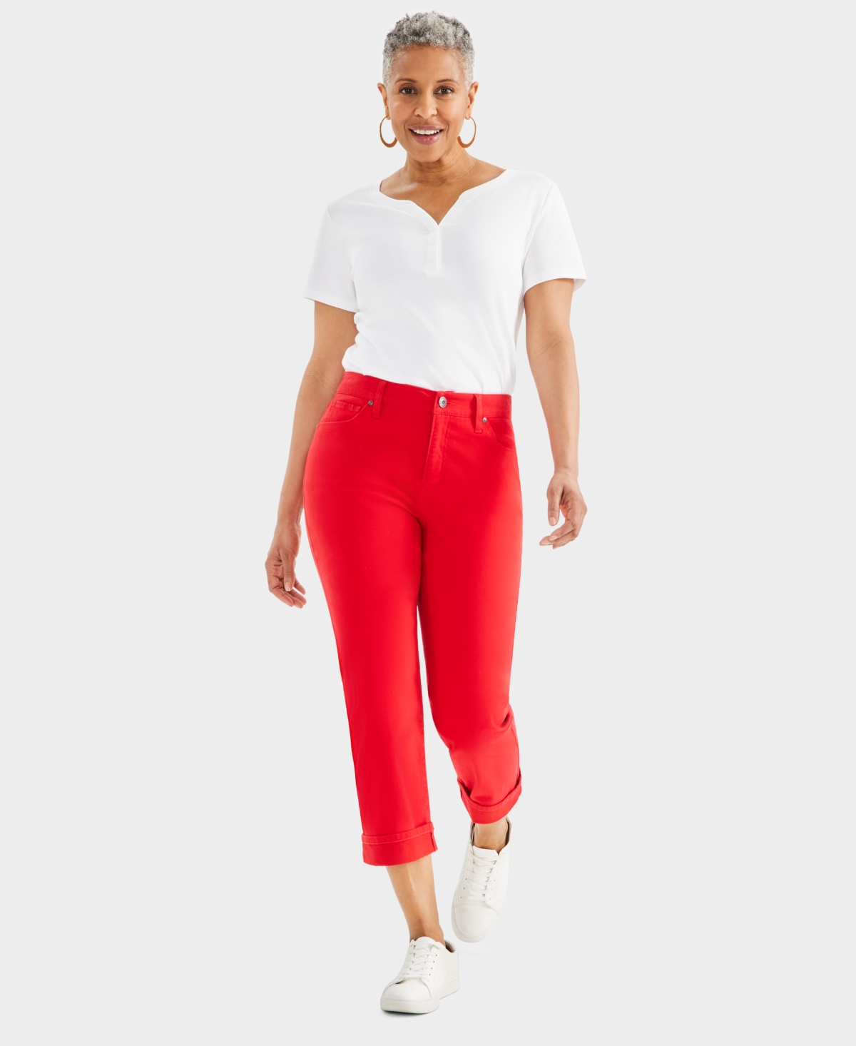 Shop Style & Co Women's Mid-rise Curvy Capri Jeans, Created For Macy's In Gumball Red