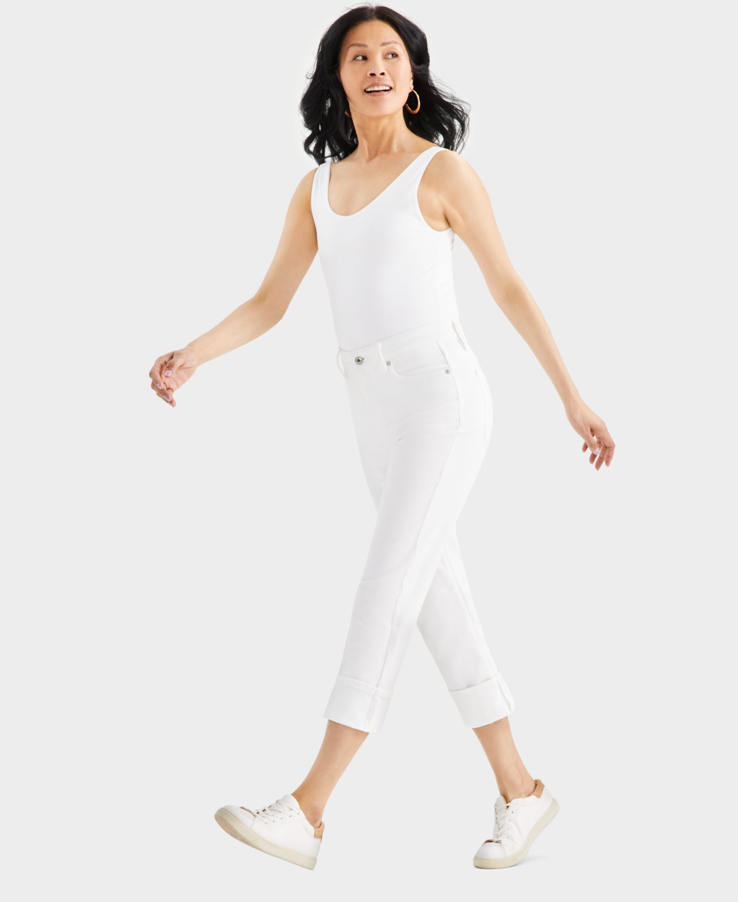 Женские джинсы Style & Co Petite High-Rise High-Cuff Capri, цвет: Яркий белый — фото 3