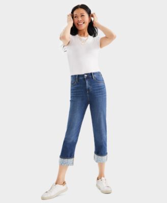 Style & Co - Women's High-Rise Embroidered Cuffed Jeans