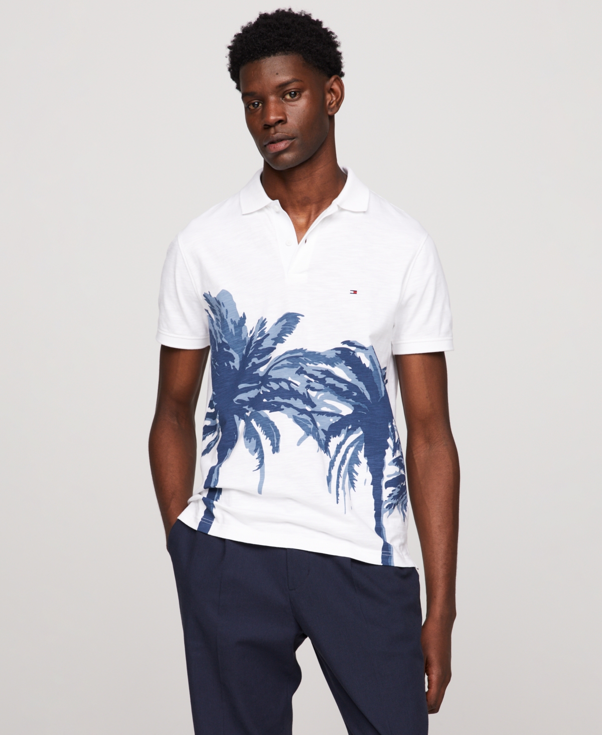Tommy Hilfiger Men's Short Sleeve Palm Print Polo Shirt In White