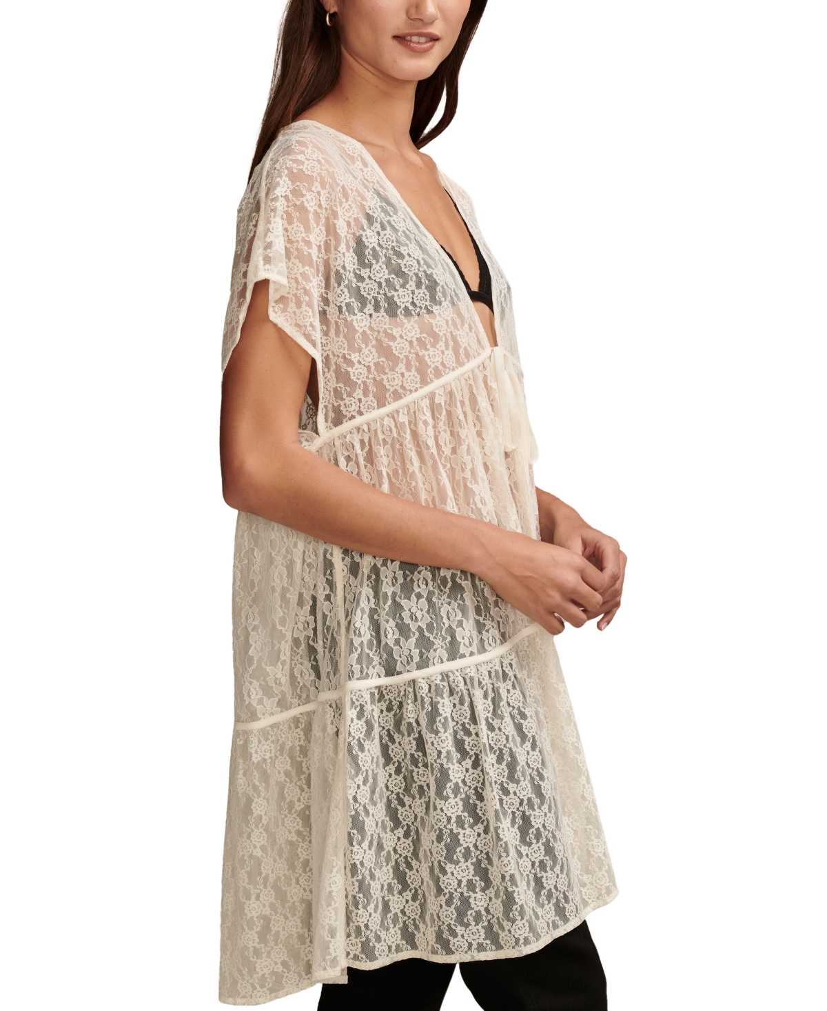 Shop Lucky Brand Women's Festival Lace Tiered Duster In Gardenia