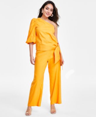 Inc International Concepts Petite One Shoulder Top Wide Leg Pants Created For Macys In Bright White
