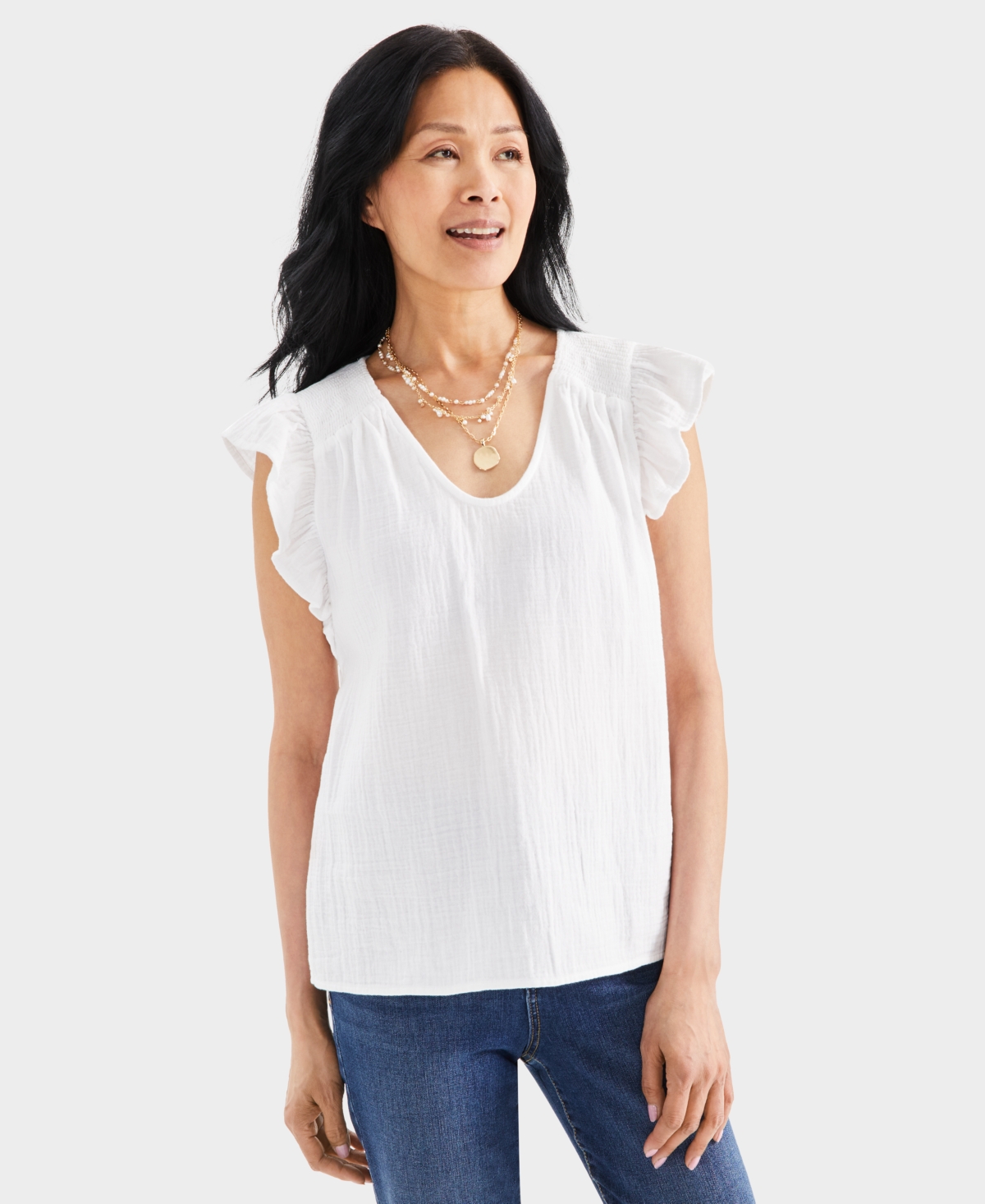 Women's Cotton Gauze Flutter Sleeve Top, Created for Macy's - Lilac