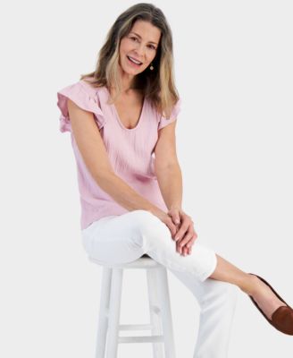 Style & Co - Women's Cotton Double-Gauze Short-Sleeve Top