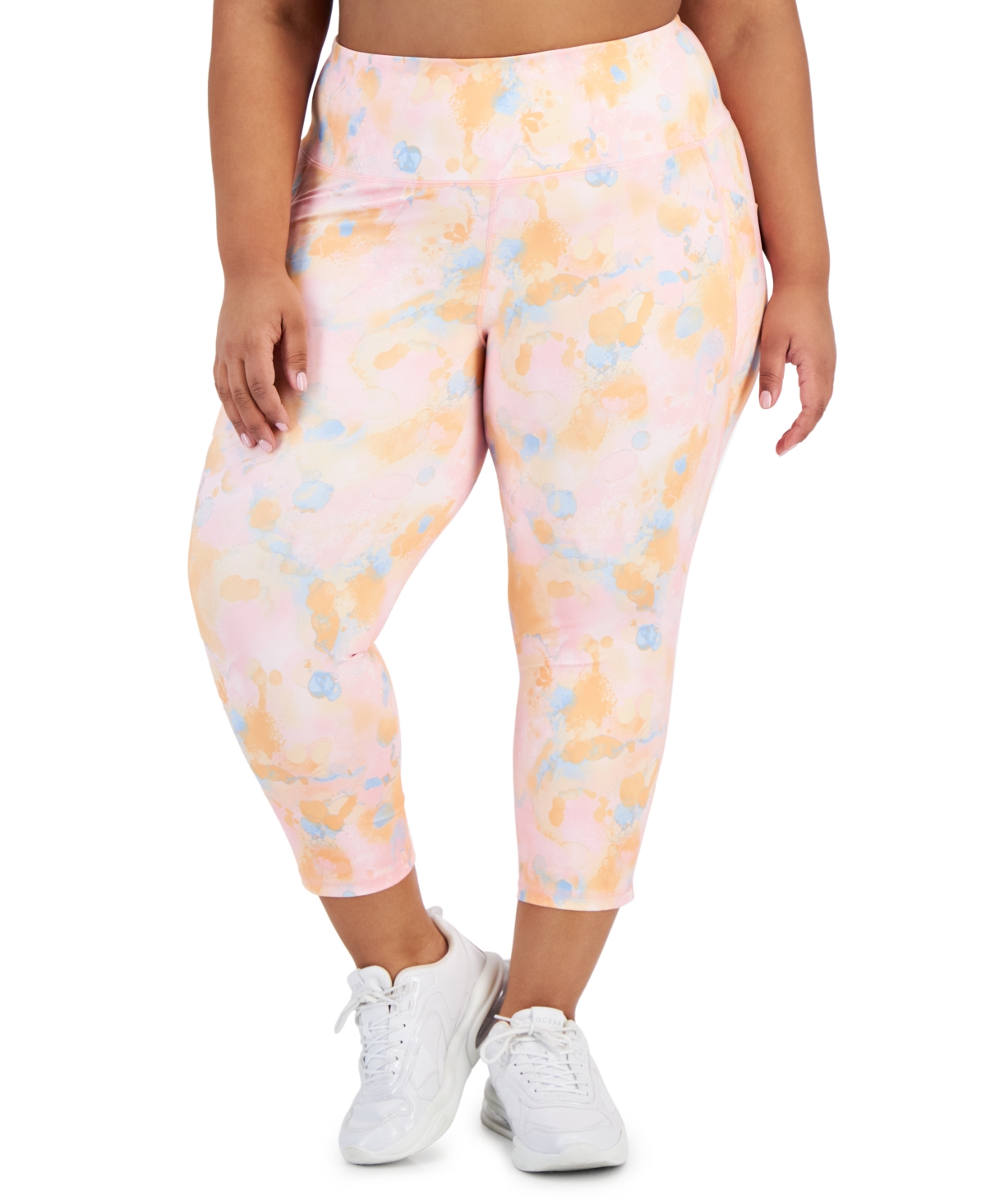 Women's Plus Size Dreamy Bubble-Print Cropped Compression Leggings, Created for Macy's - Pink Icing