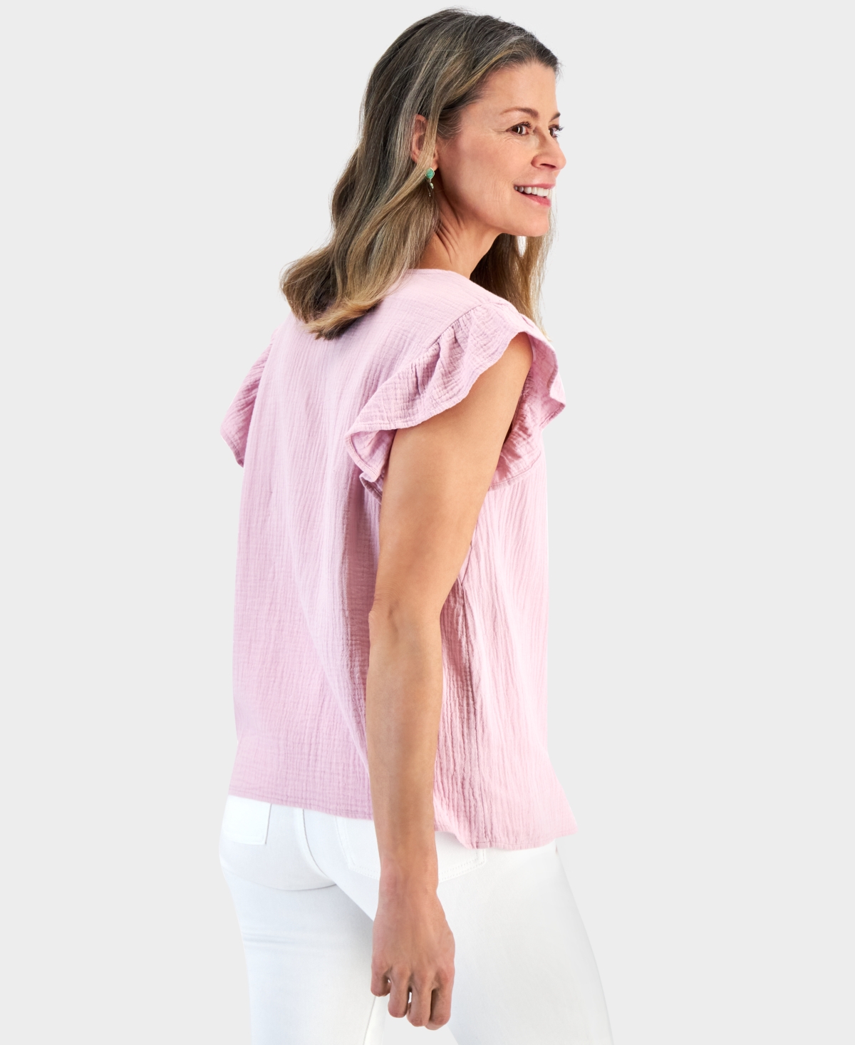 Style & Co Women's Cotton Gauze Flutter Sleeve Top, Created for Macy's