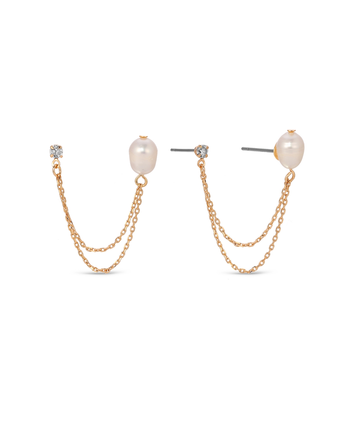 Shop Ettika Double Post Freshwater Pearl Crystal Earrings In Gold