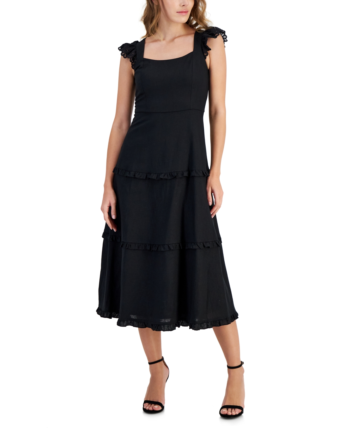 Shop Anne Klein Women's Ruffle-trimmed Tiered Midi Dress In Anne Black