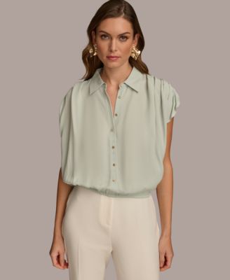 Donna Karan New York - Women's Ruched-Shoulder Short-Sleeve Blouse
