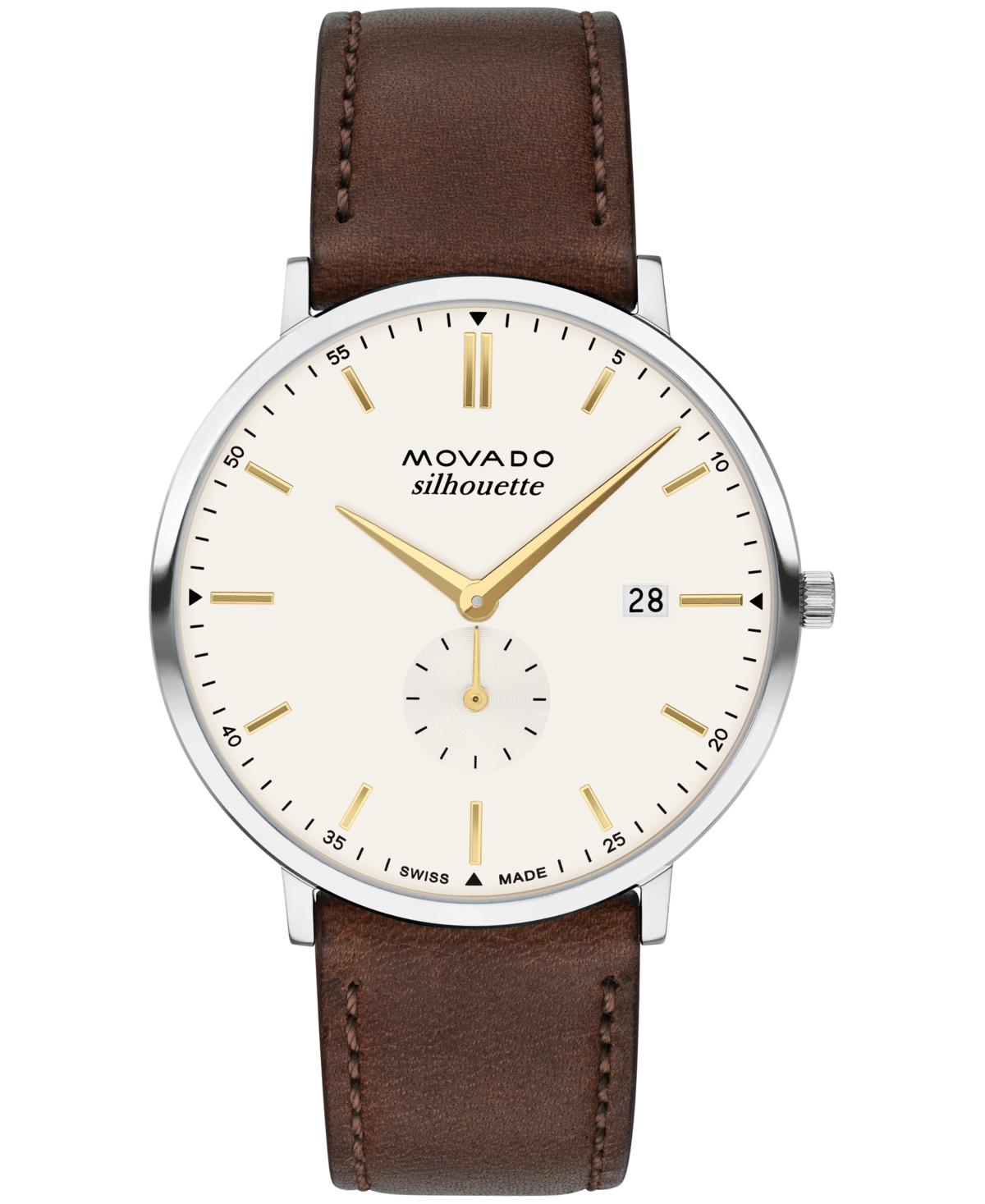 Movado Men's Silhouette Swiss Quartz Chocolate Brown Leather Watch 40mm