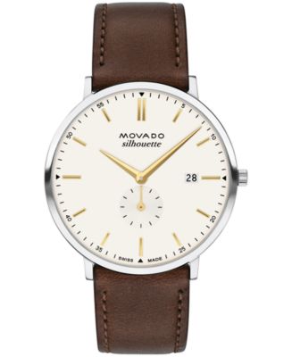 Movado Men's Silhouette Swiss Quartz Chocolate Brown Leather Watch
