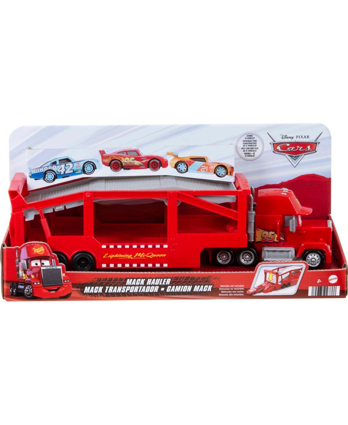 Cars Disney And Pixar  Mack Hauler, 13" Toy Transporter Truck With Ramp And Carry Storage In No Color