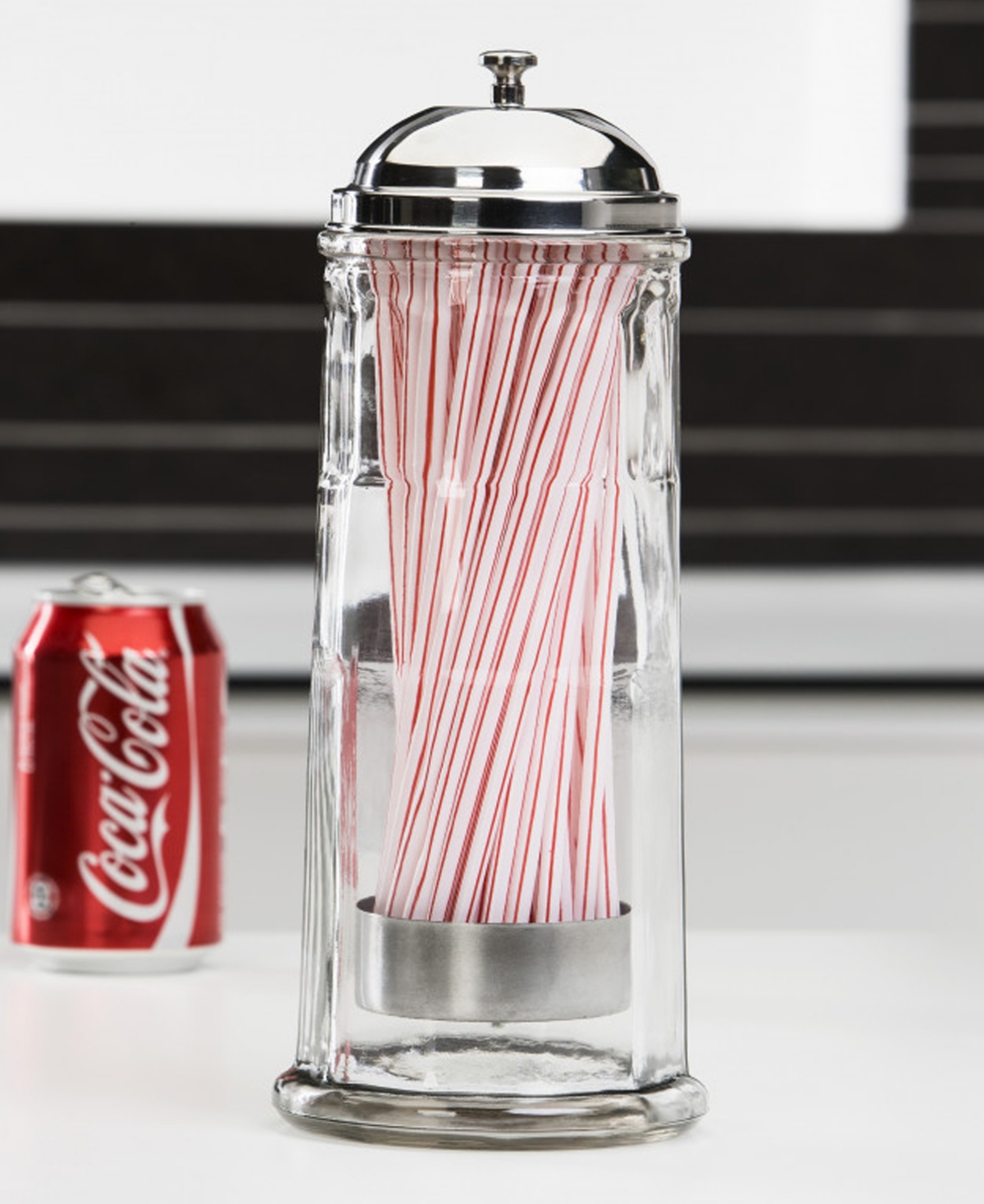 Circleware Clear Glass Straw Holder With Chrome Color Lid In Clear