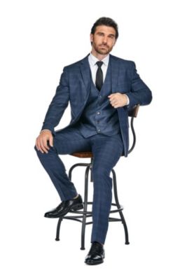 Slim Fit 3PC Tailored Blue Check Men's  Suit