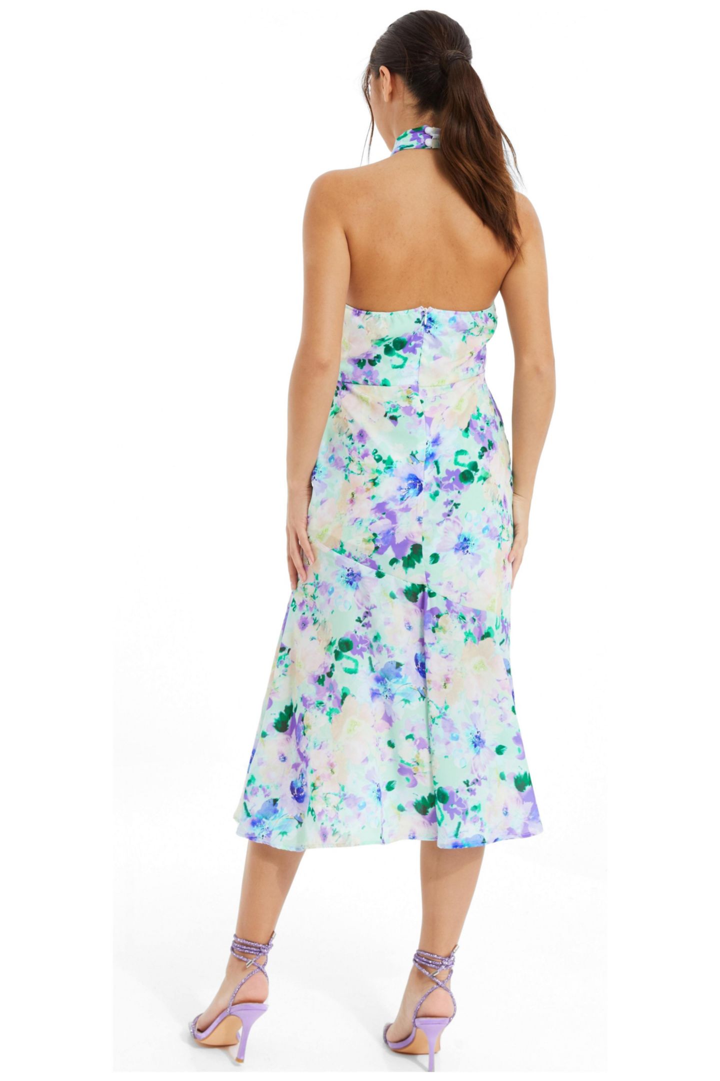 Женское платье QUIZ Floral Crepe Halter Neck Midi, цвет: Разноцветный — фото 2