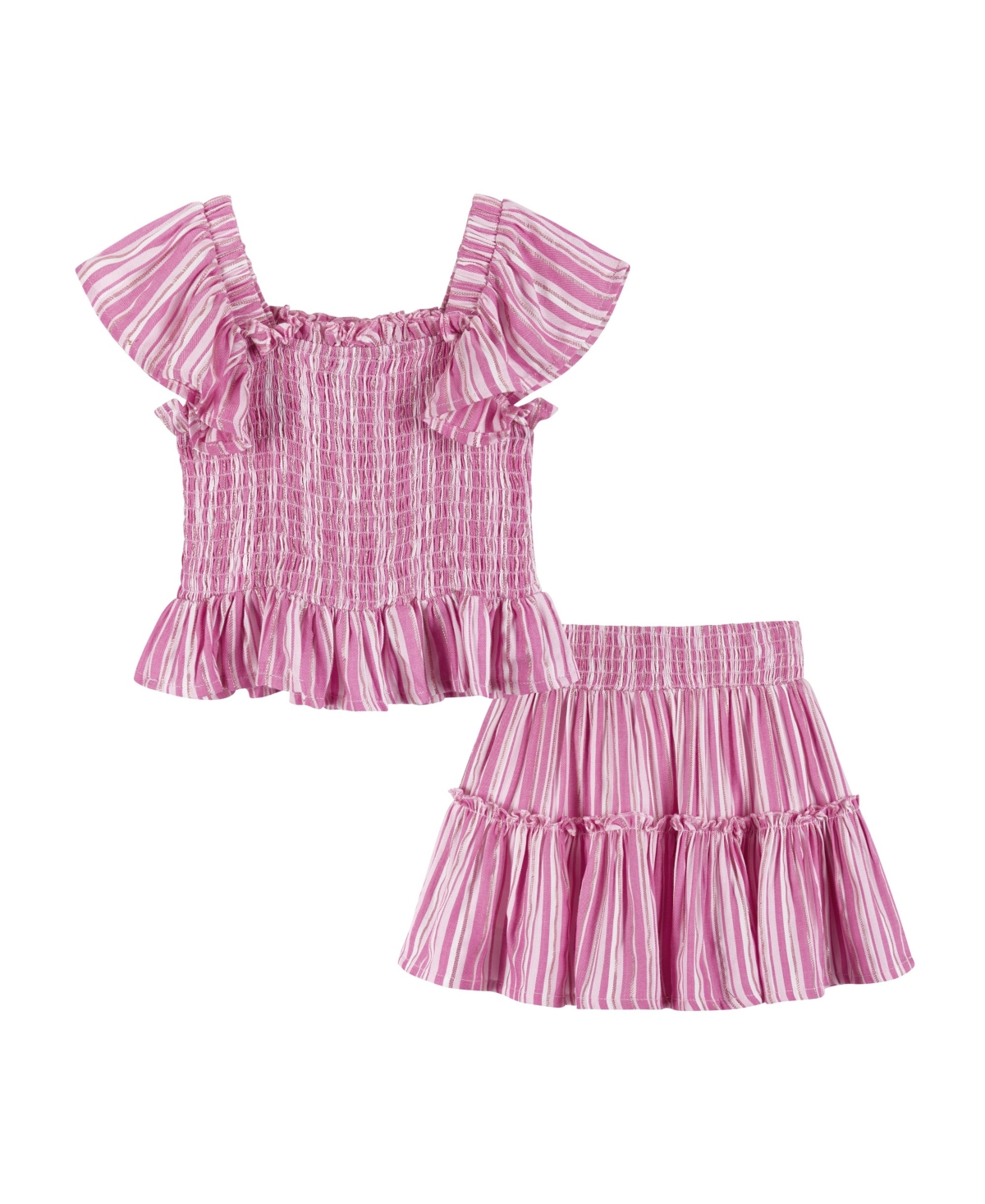 Andy & Evan Little Girls Toddler/Child Pink Striped Smocked Top & Tiered Skirt Set